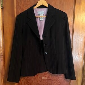 Black With Pink Pinstripe Women's Blazer, Dress Pants, and Skirt Set